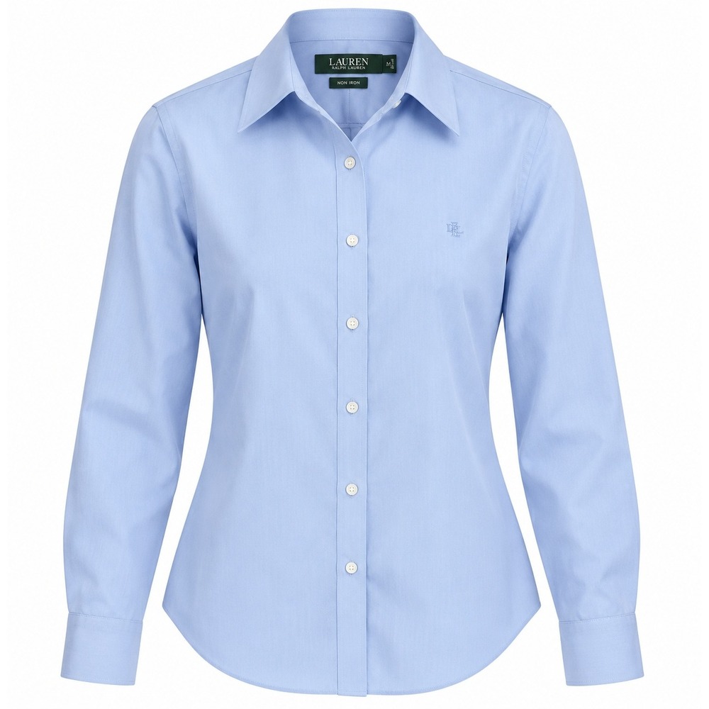 Lauren Ralph Lauren Womens Non Iron Button Down Shirt Blue Long Sleeve Size M